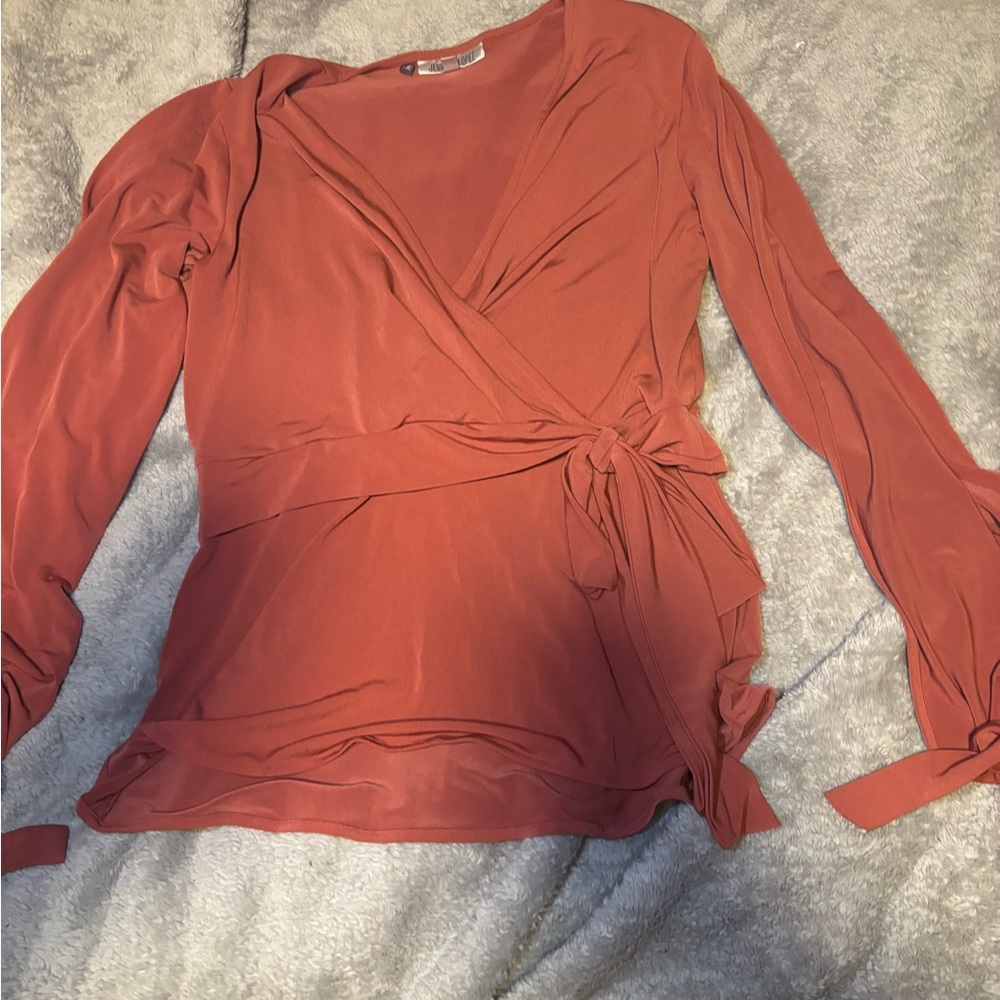 Jennifer Lopez Terracotta Wrap Blouse